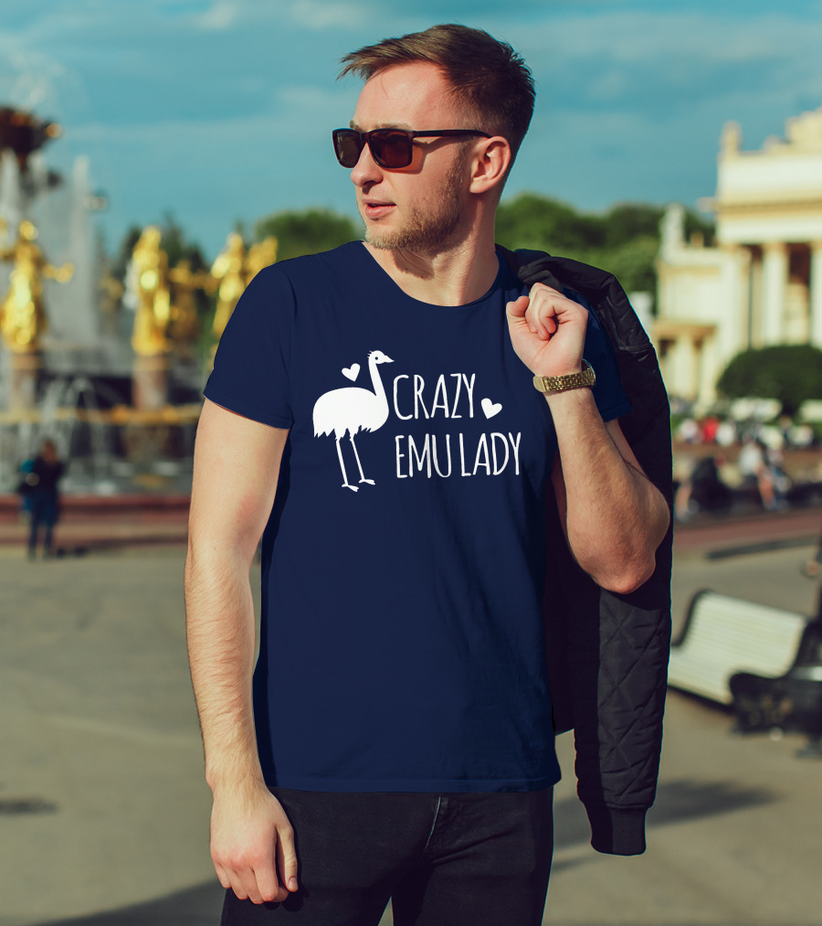 Crazy Emu Lady Emu Illustration With Hearts T-Shirt