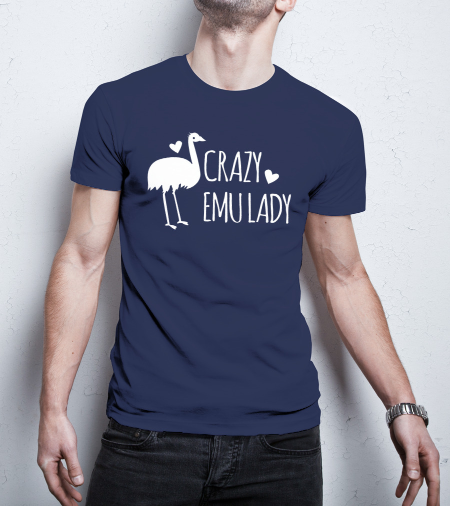 Crazy Emu Lady Emu Illustration With Hearts T-Shirt
