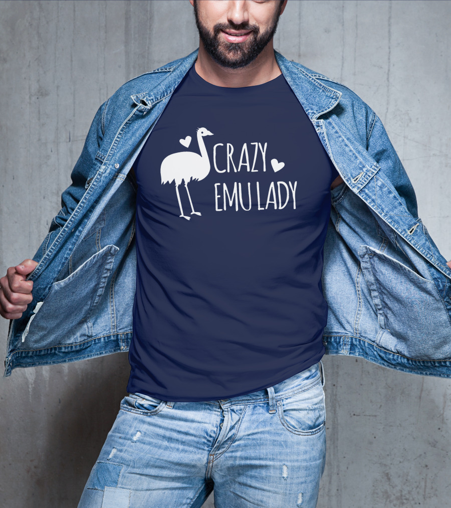 Crazy Emu Lady Emu Illustration With Hearts T-Shirt