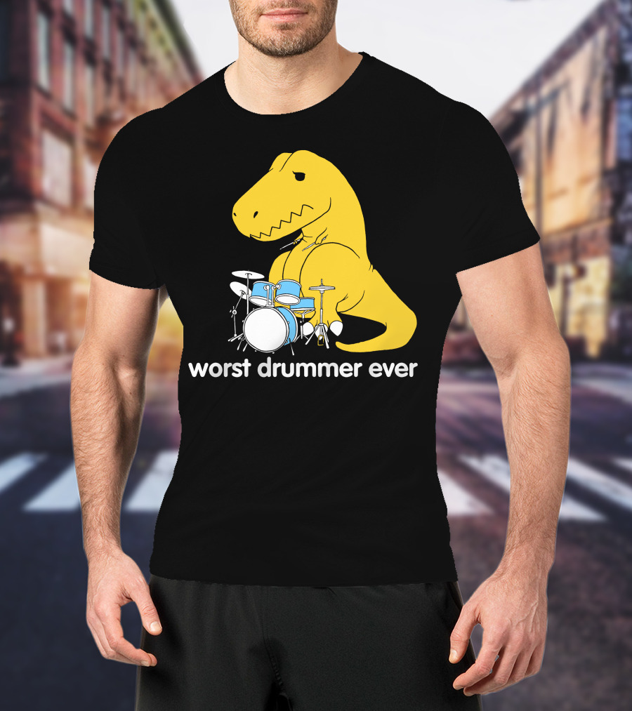 Worst Drummer Ever T-Rex With Drum Set T-Shirt