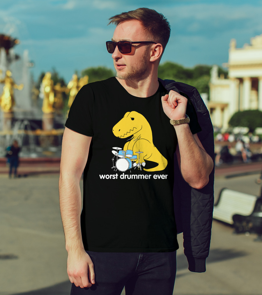 Worst Drummer Ever T-Rex With Drum Set T-Shirt