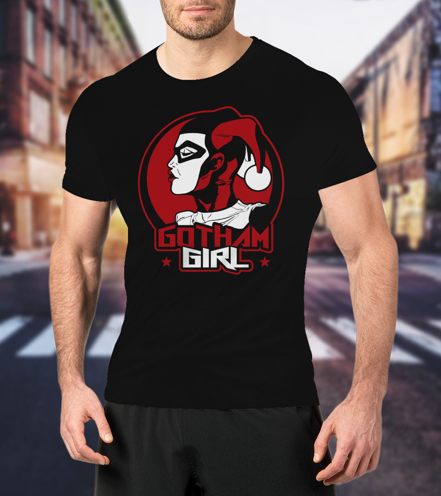 Gotham Girl Red And Black Jester Emblem T-Shirt