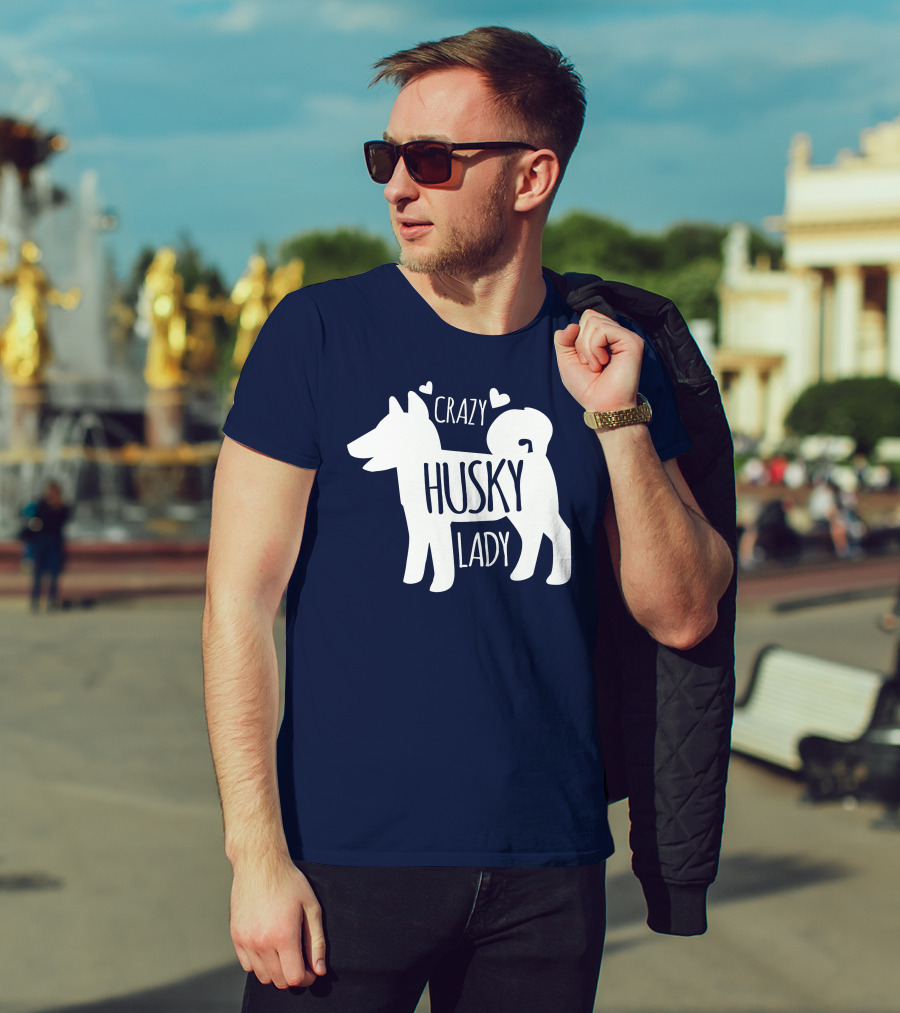 Crazy Husky Lady With Hearts Dog T-Shirt