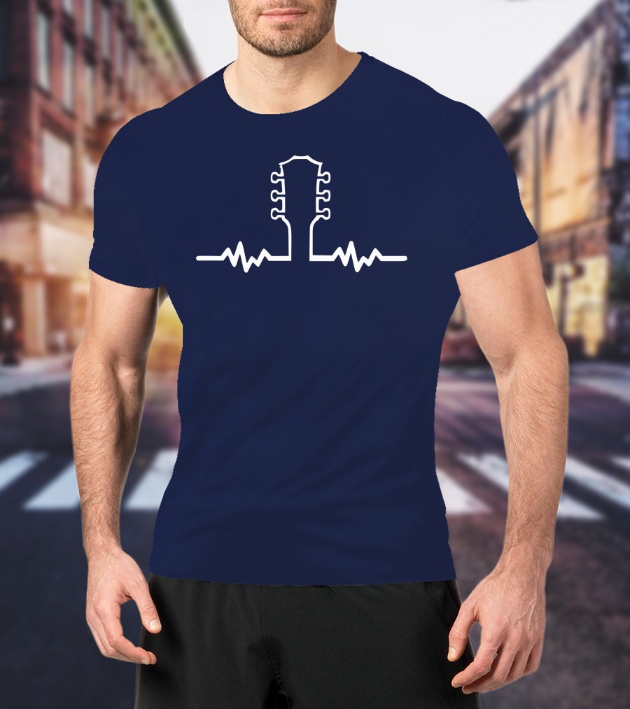 Guitar Beat Heartbeat Line Neck T-Shirt