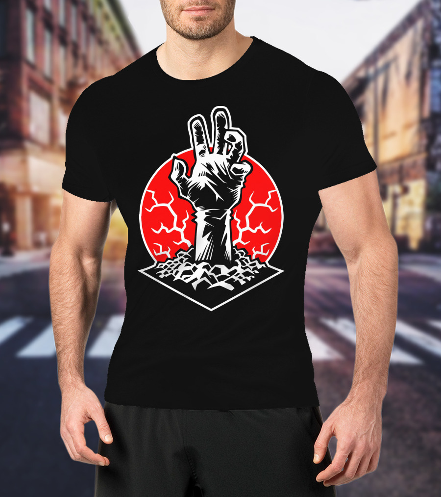 Rising Hand Of Doom Cracking Ground In Red Circle T-Shirt
