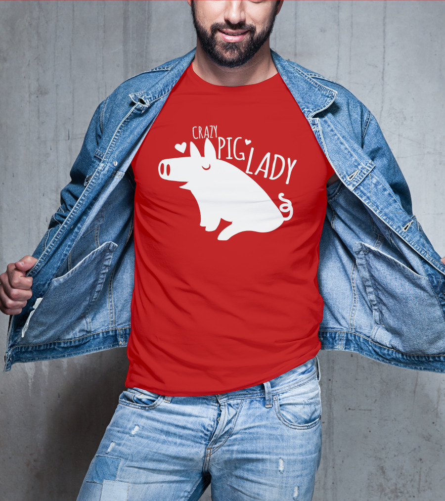 CRAZY PIG LADY Cute Hearts T-Shirt
