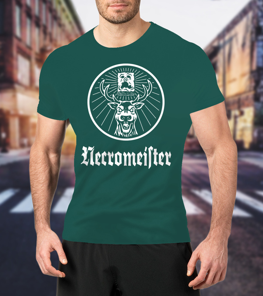 Necromeister Deer Antlers Sunburst Skull T-Shirt