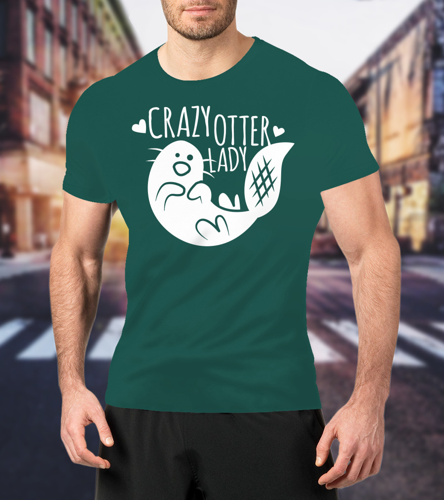 Crazy Otter Lady With Heart Accents T-Shirt