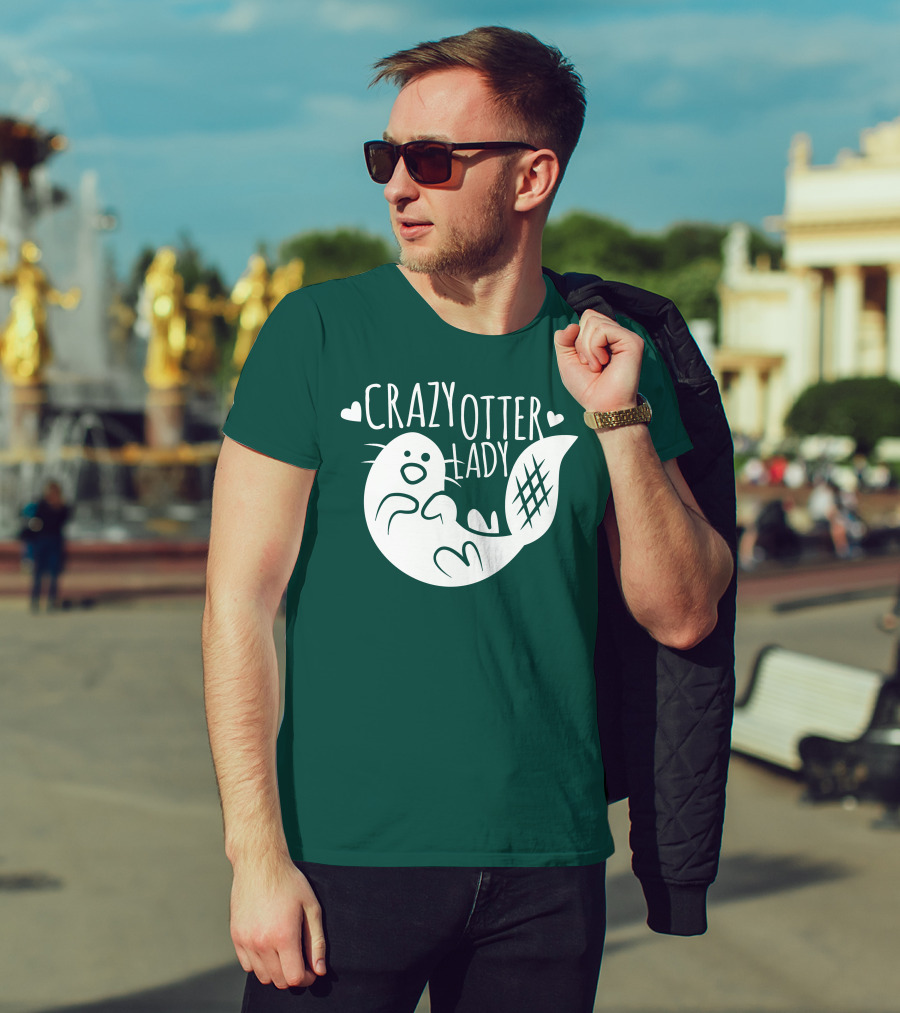 Crazy Otter Lady With Heart Accents T-Shirt