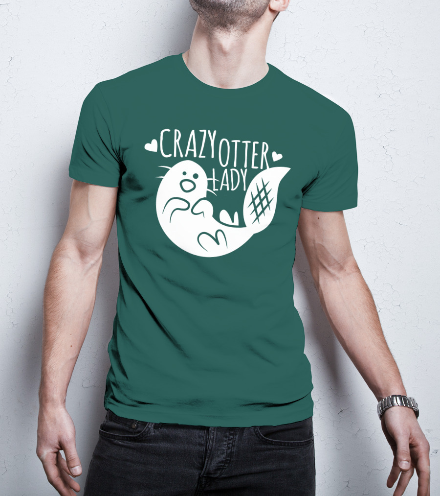 Crazy Otter Lady With Heart Accents T-Shirt