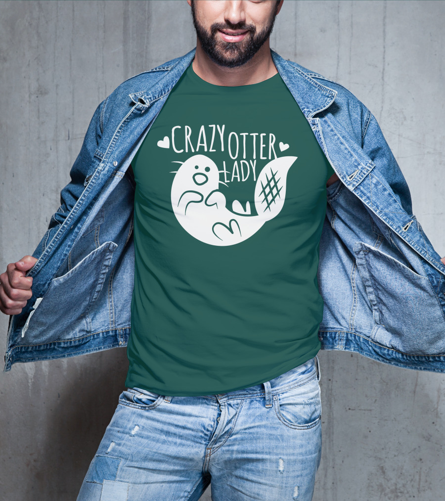 Crazy Otter Lady With Heart Accents T-Shirt