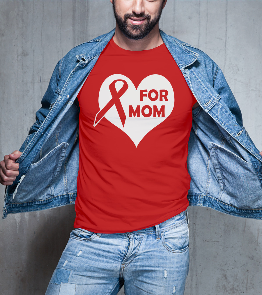 For Mom Red Ribbon Awareness Heart T-Shirt