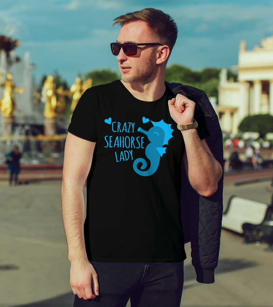 Crazy Seahorse Lady Hearts Blue Seahorse T-Shirt