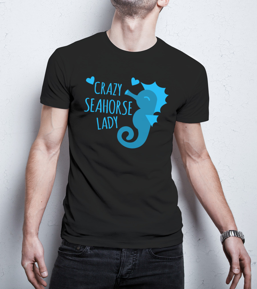 Crazy Seahorse Lady Hearts Blue Seahorse T-Shirt