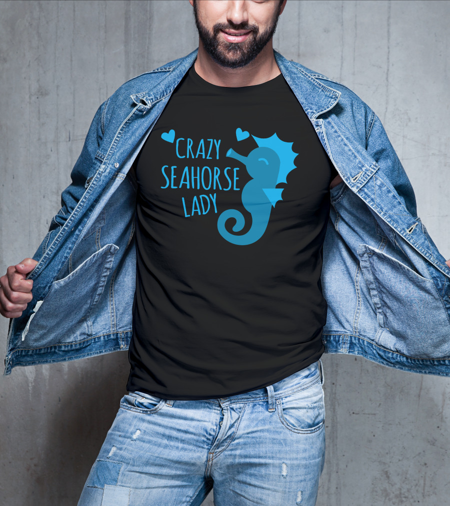 Crazy Seahorse Lady Hearts Blue Seahorse T-Shirt