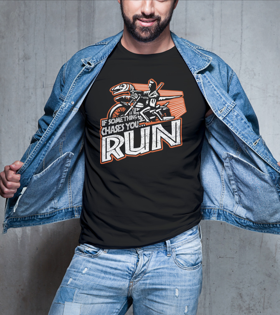 If Something Chases You Run Dinosaur Motorcycle Rider T-Shirt