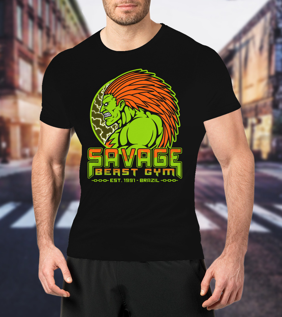 Savage Beast Gym Est. 1991 Brazil Green Monster With Orange Hair T-Shirt