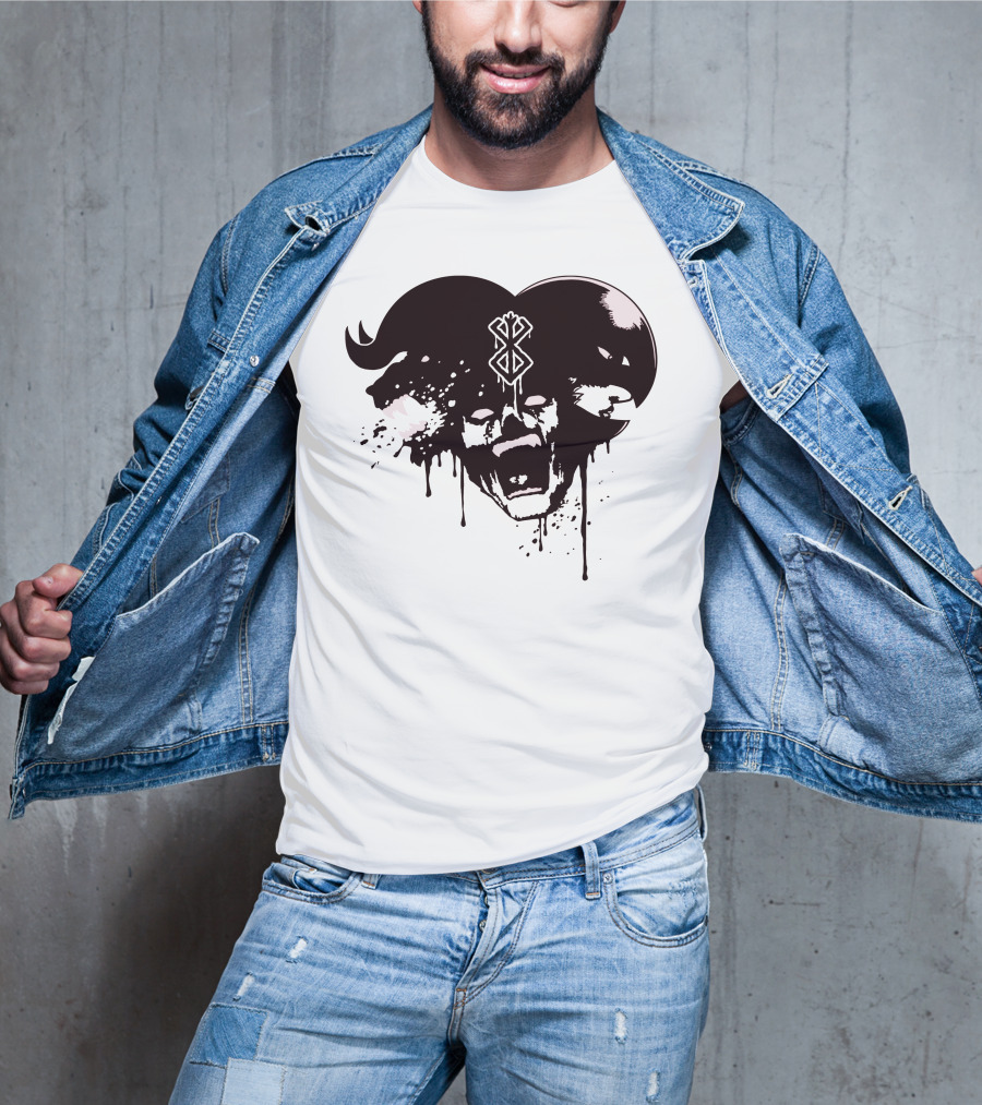 HELL DEMON Scream Symbol Dripping Horns T-Shirt