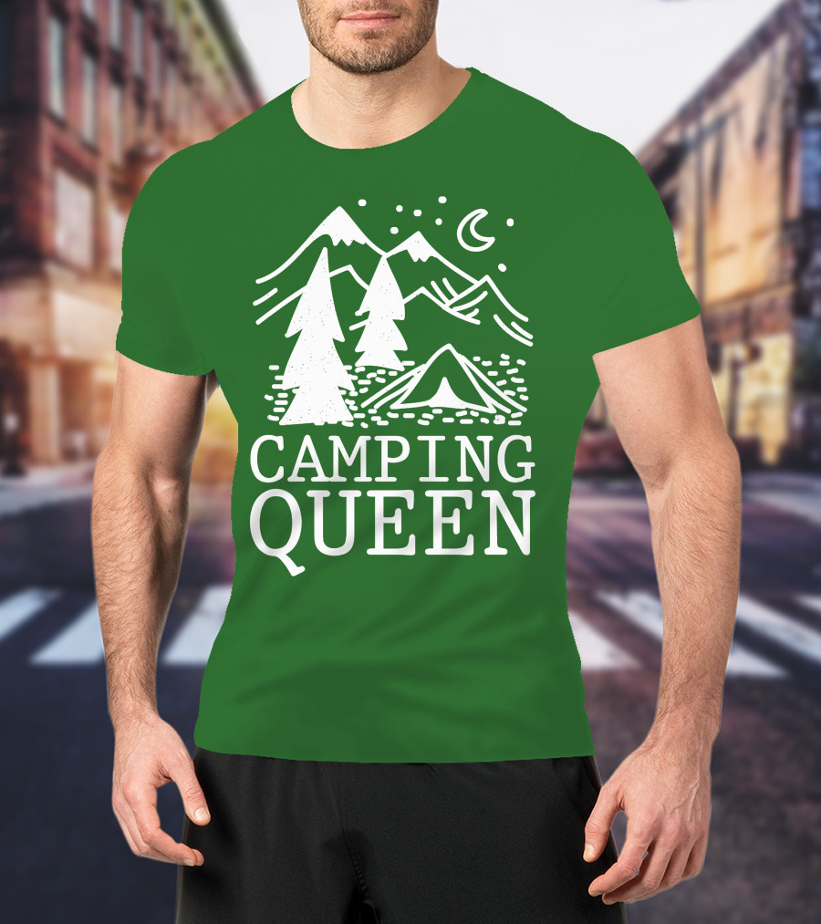 Camping Queen Mountain Tent Moon Forest Adventure T-Shirt