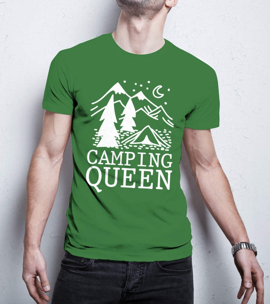 Camping Queen Mountain Tent Moon Forest Adventure T-Shirt