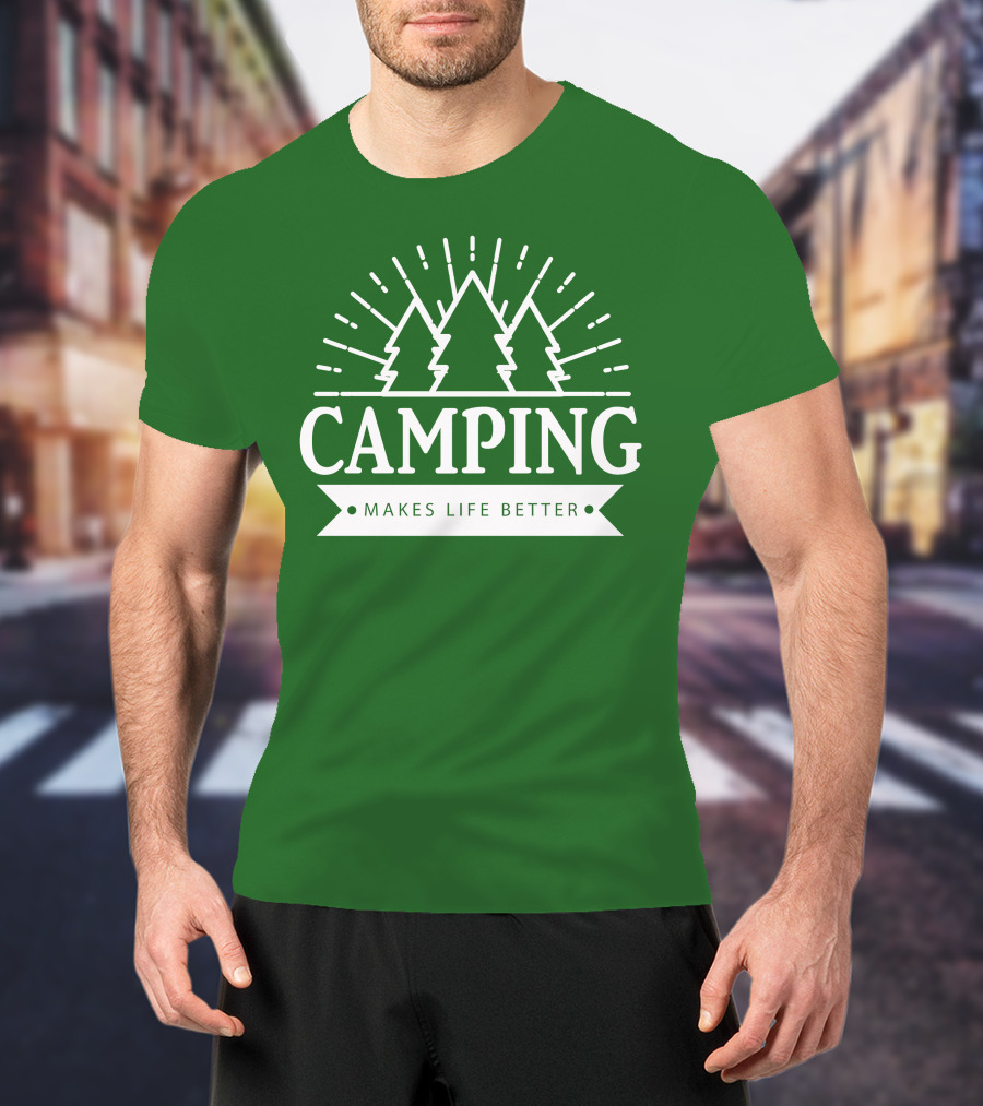 Camping Makes Life Better With Forest Trees And Radiant Sunburst T-Shirt