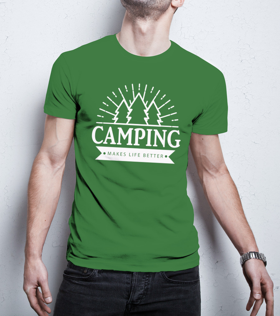 Camping Makes Life Better With Forest Trees And Radiant Sunburst T-Shirt