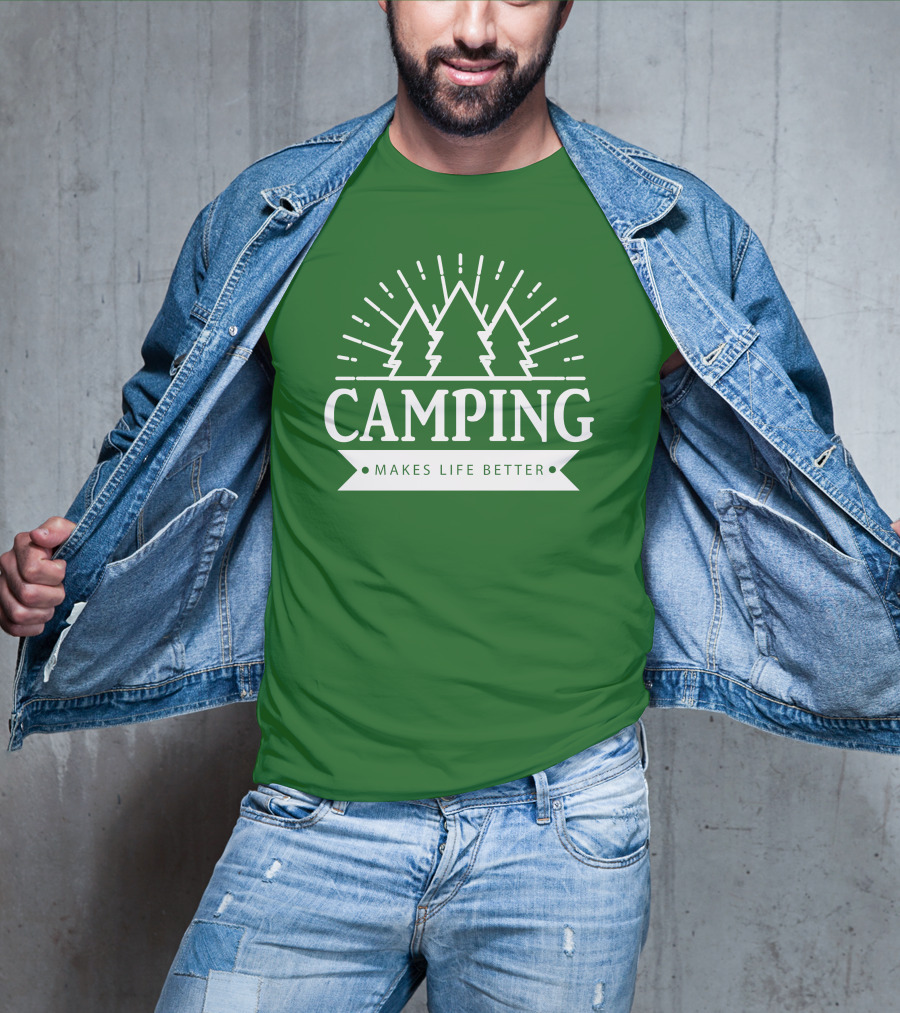 Camping Makes Life Better With Forest Trees And Radiant Sunburst T-Shirt