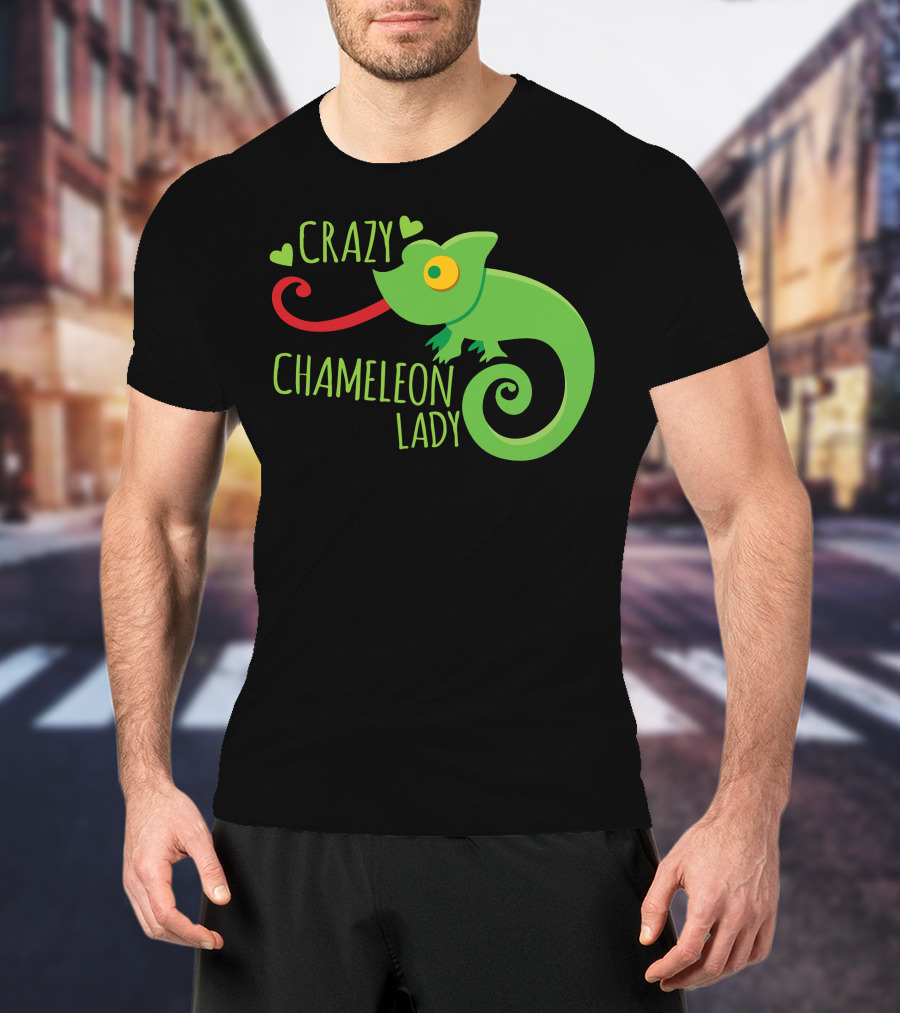 CRAZY CHAMELEON LADY Green Cartoon With Hearts T-Shirt