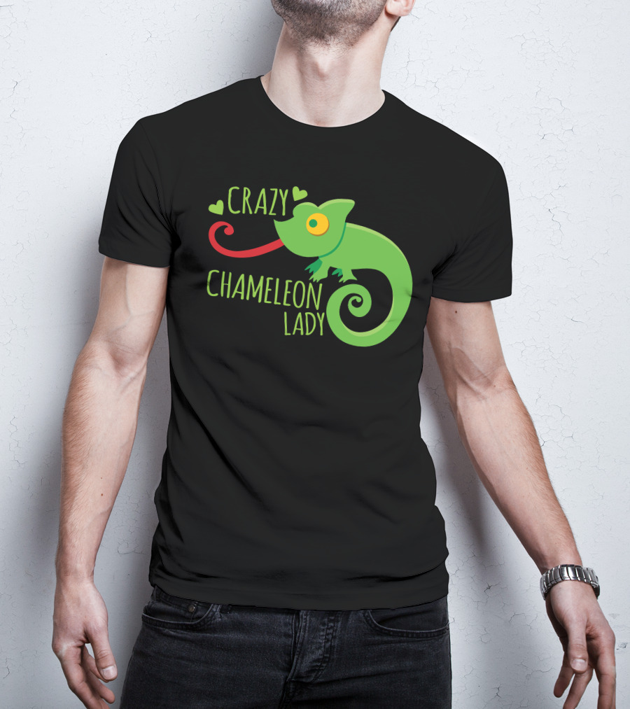 CRAZY CHAMELEON LADY Green Cartoon With Hearts T-Shirt