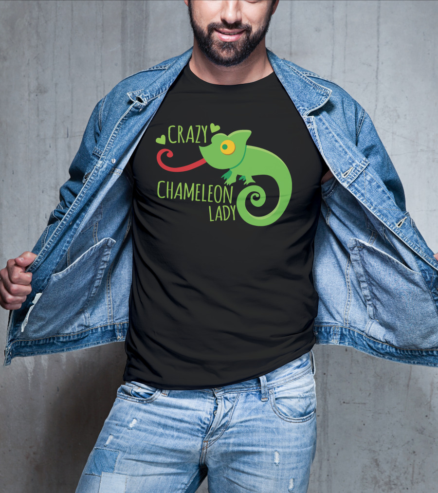 CRAZY CHAMELEON LADY Green Cartoon With Hearts T-Shirt