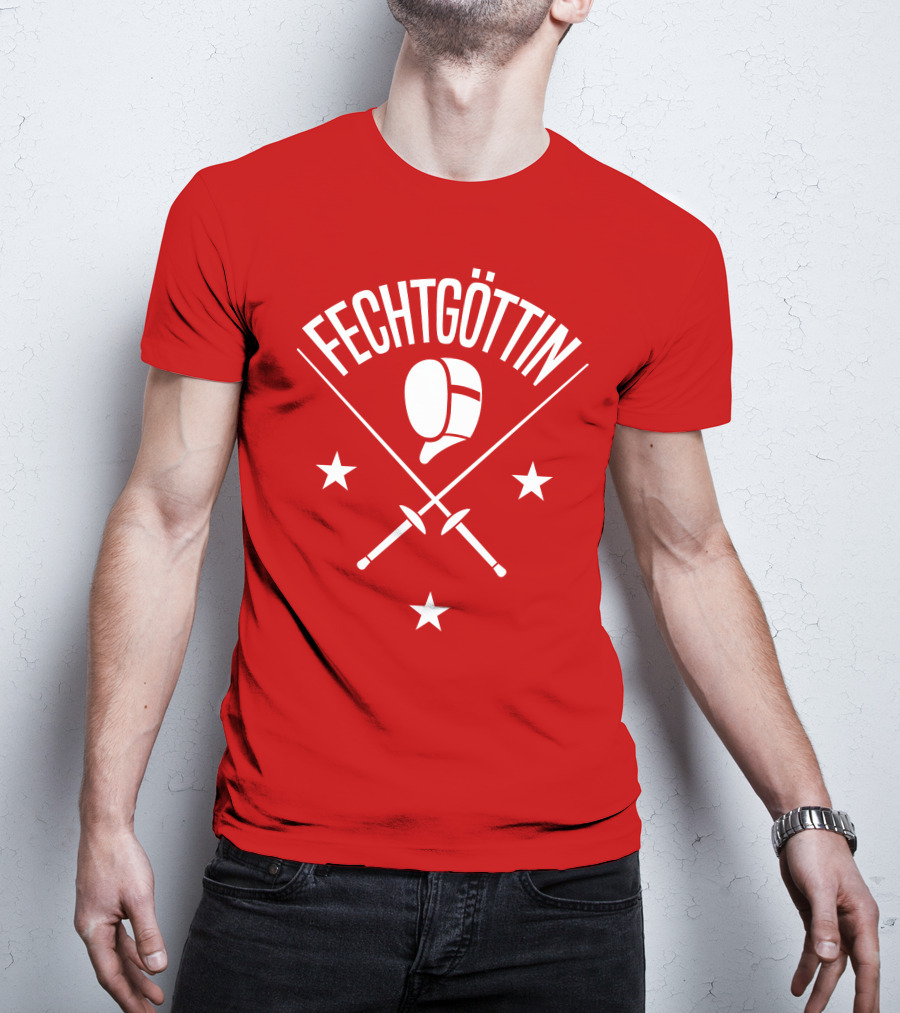 Fechtgöttin Fencing Helmet And Crossed Swords With Stars T-Shirt