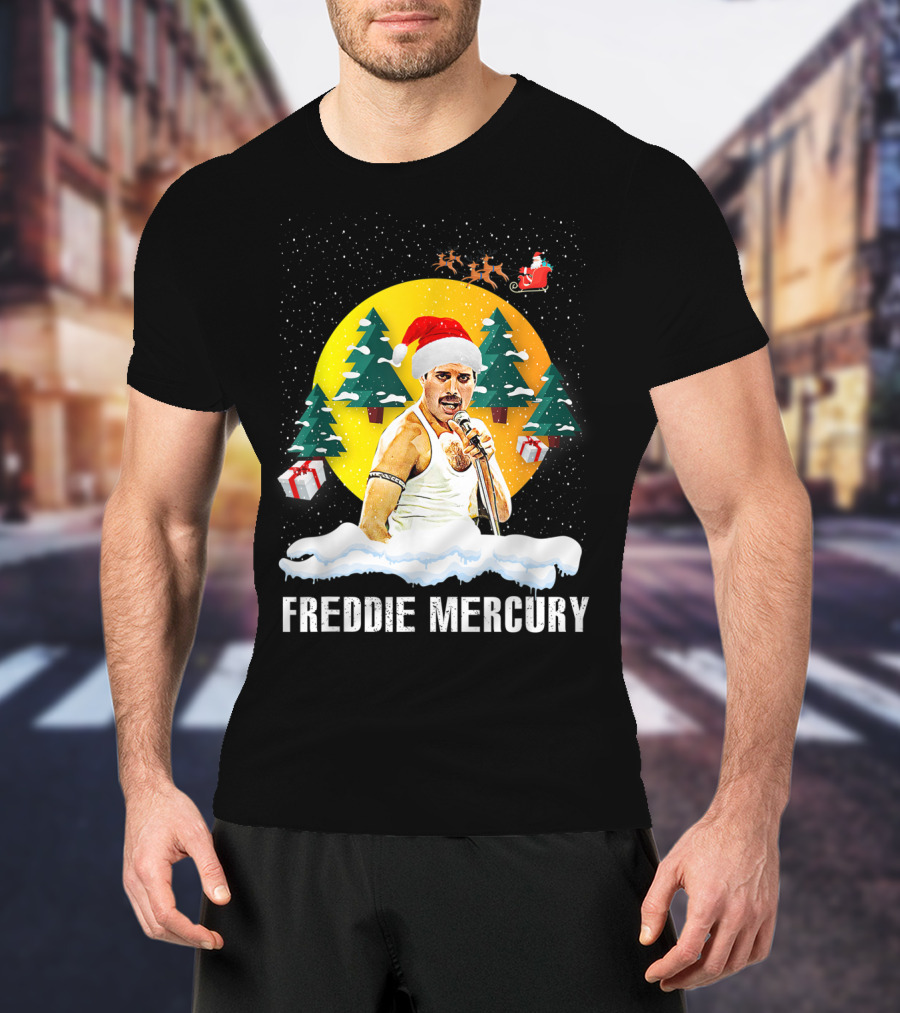 All I Want For Christmas Is Freddie Mercury Santa Festive Trees And Gifts T-Shirt