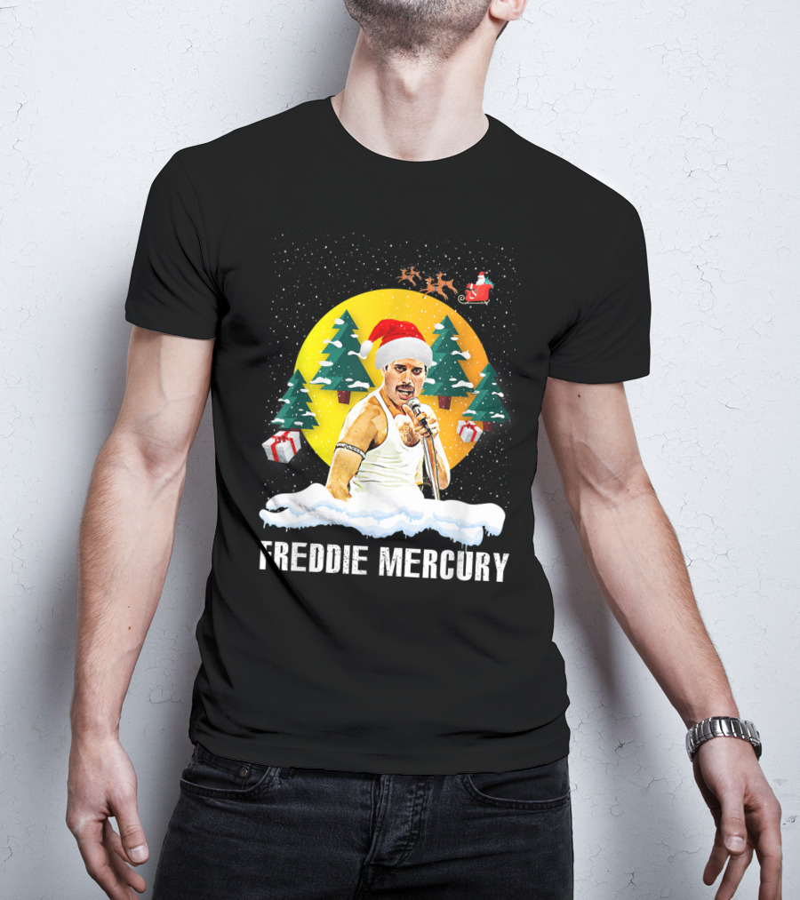 All I Want For Christmas Is Freddie Mercury Santa Festive Trees And Gifts T-Shirt