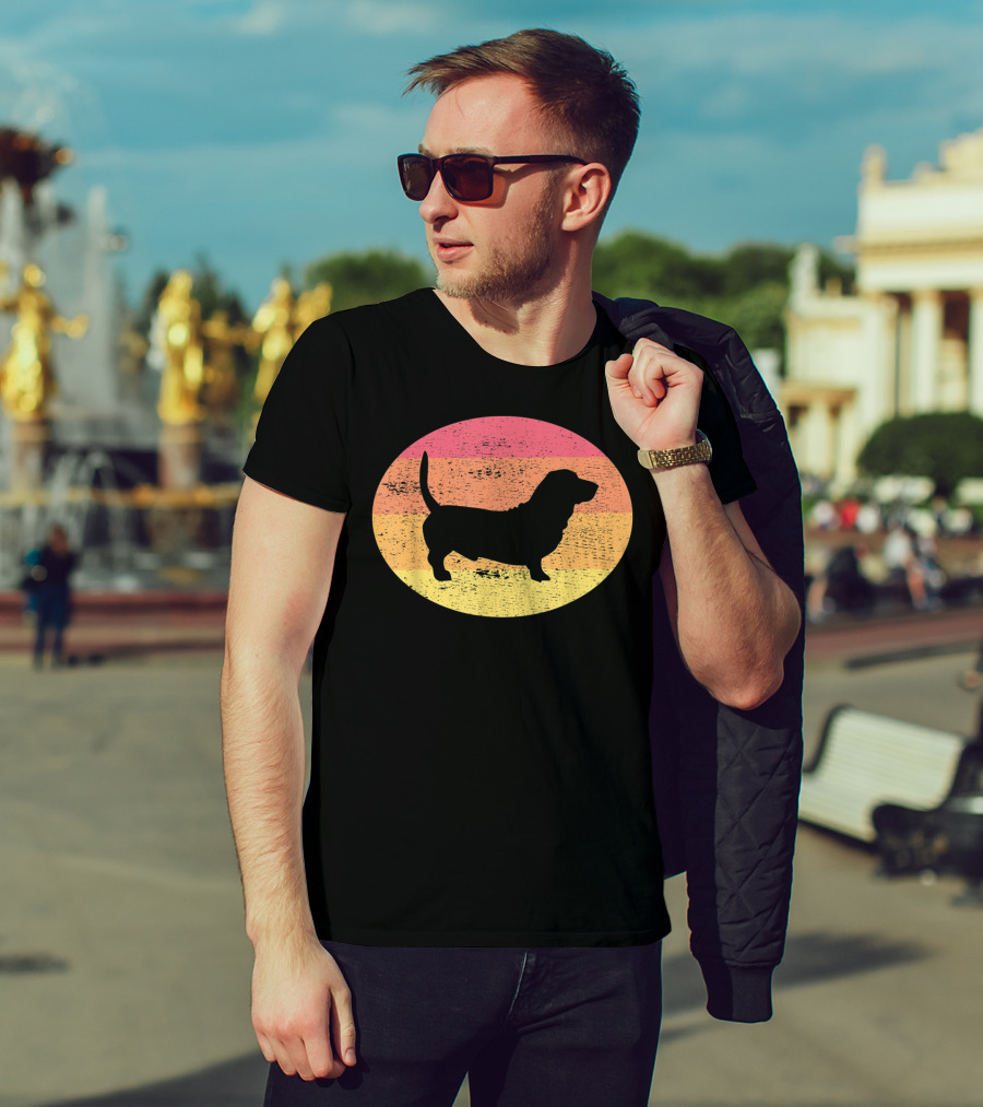 Basset Hound Silhouette Retro Vintage Dog Sunset Oval T-Shirt