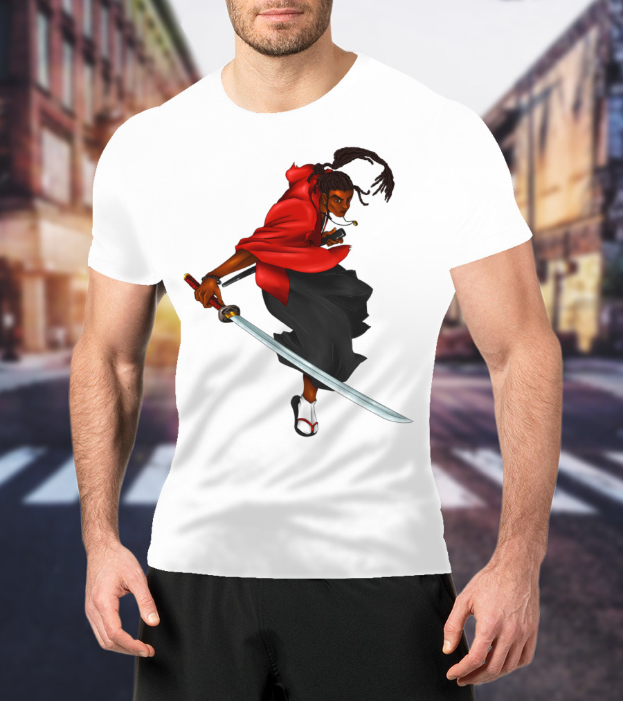 Blck Ronin Heroic Samurai Warrior In Red Cloak With Sword T-Shirt