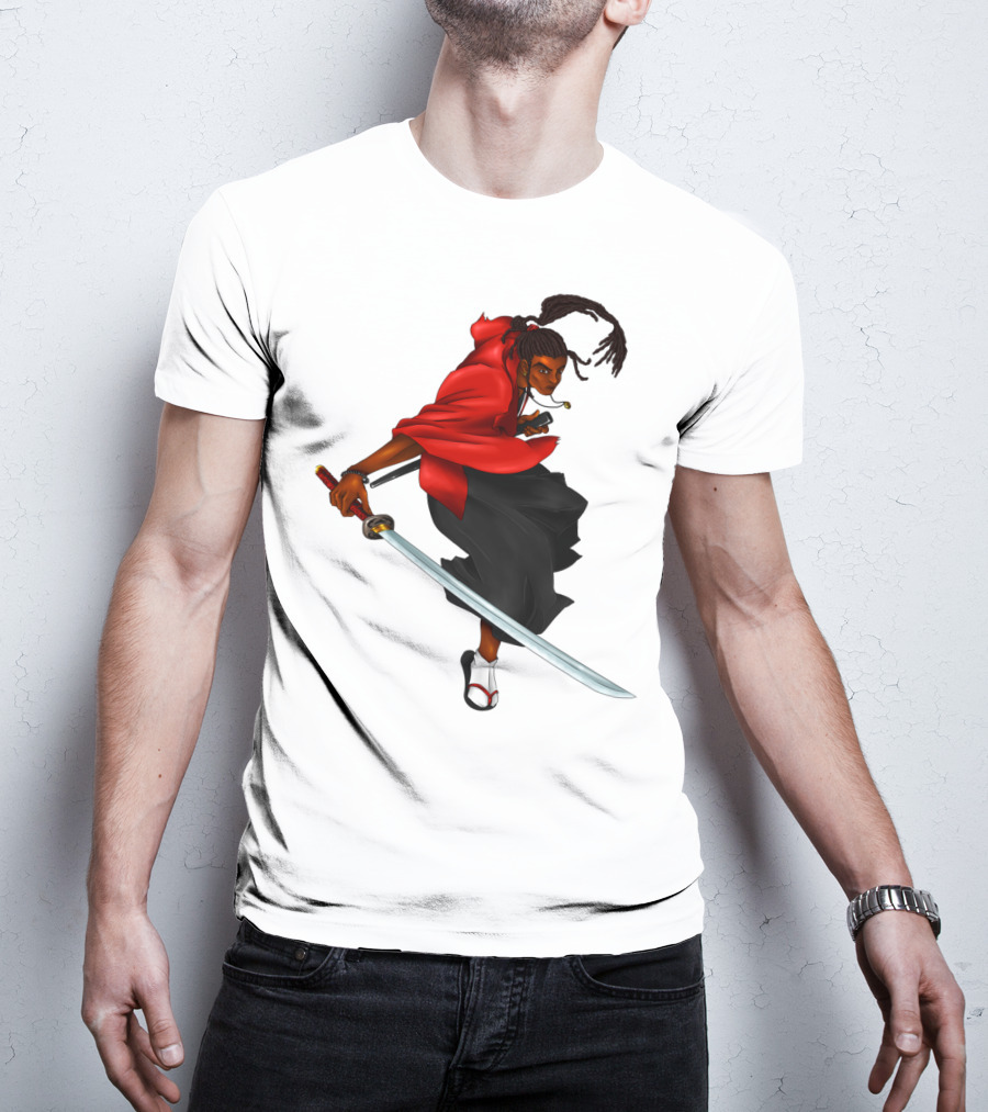 Blck Ronin Heroic Samurai Warrior In Red Cloak With Sword T-Shirt