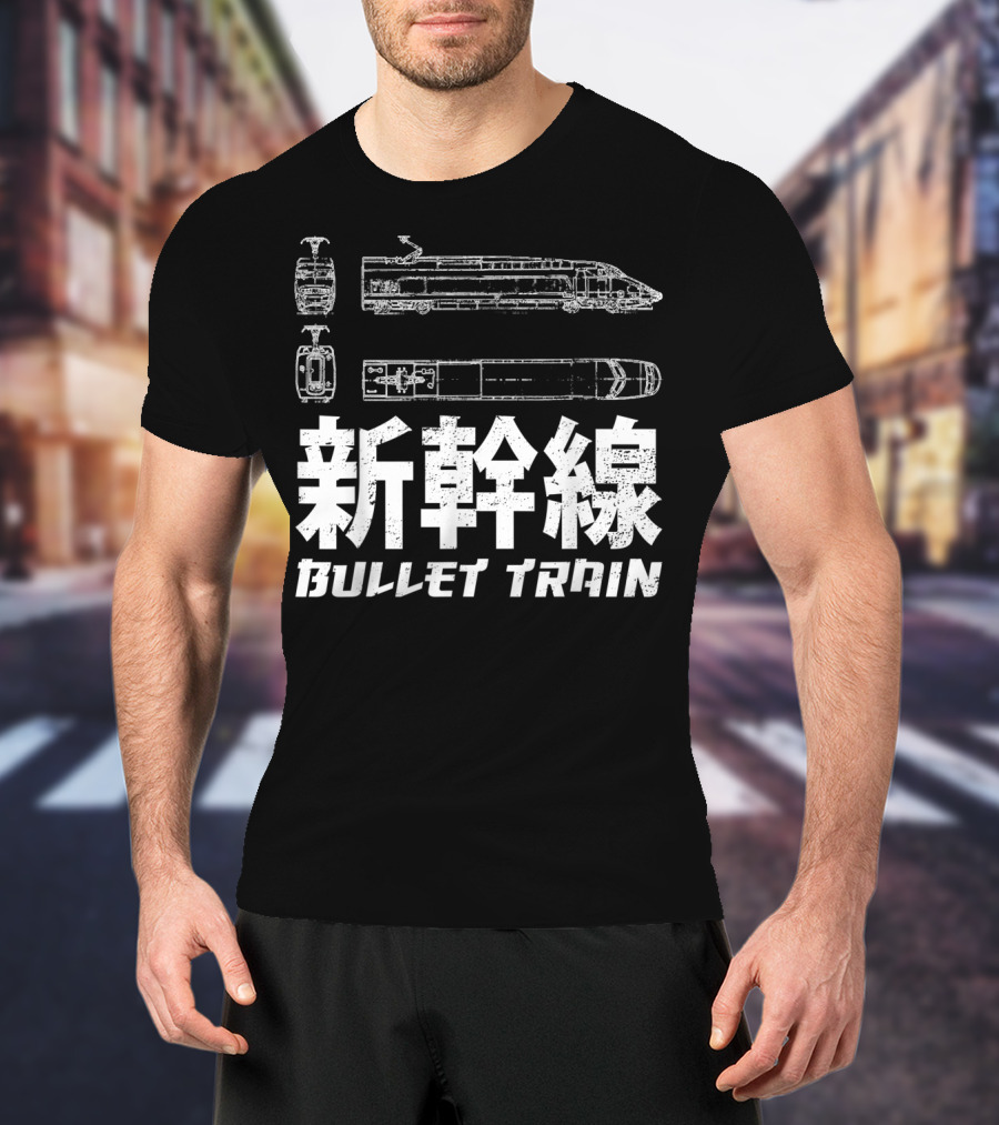 Shinkansen Bullet Train Blueprint Japanese Text T-Shirt