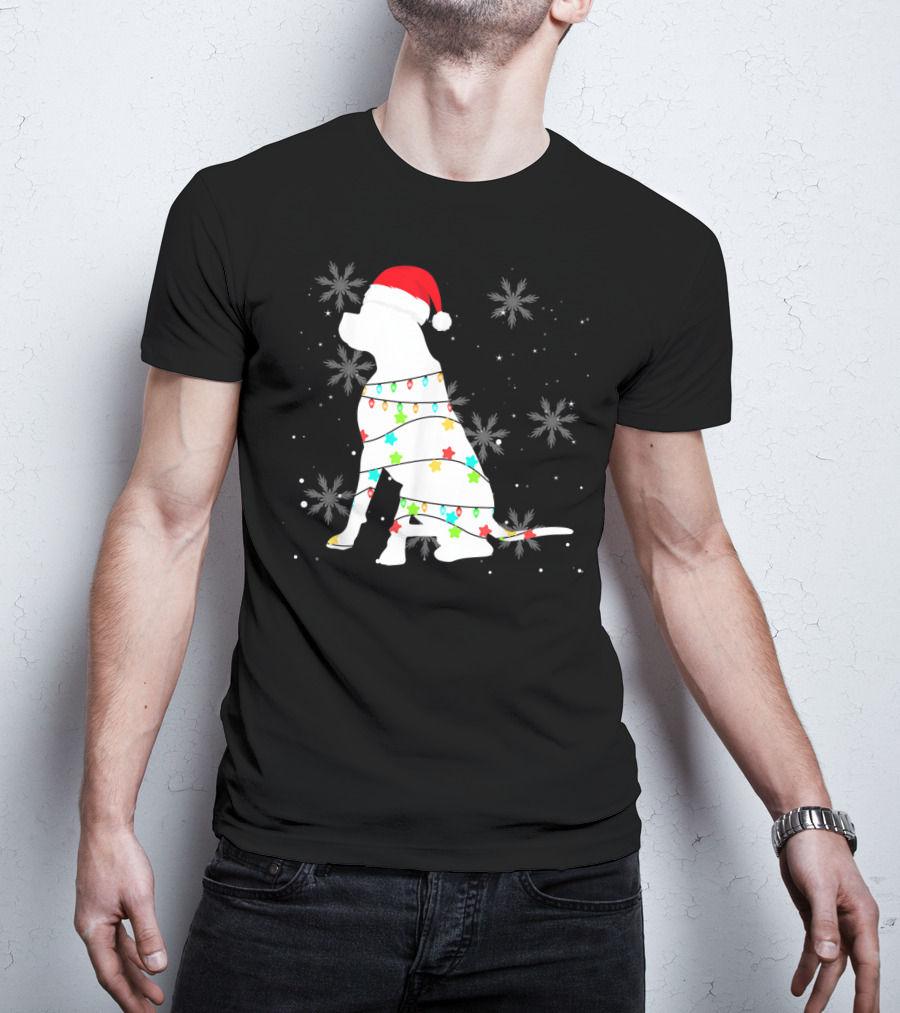 Christmas Lights Boxer Santa Hat Snowflakes T-Shirt