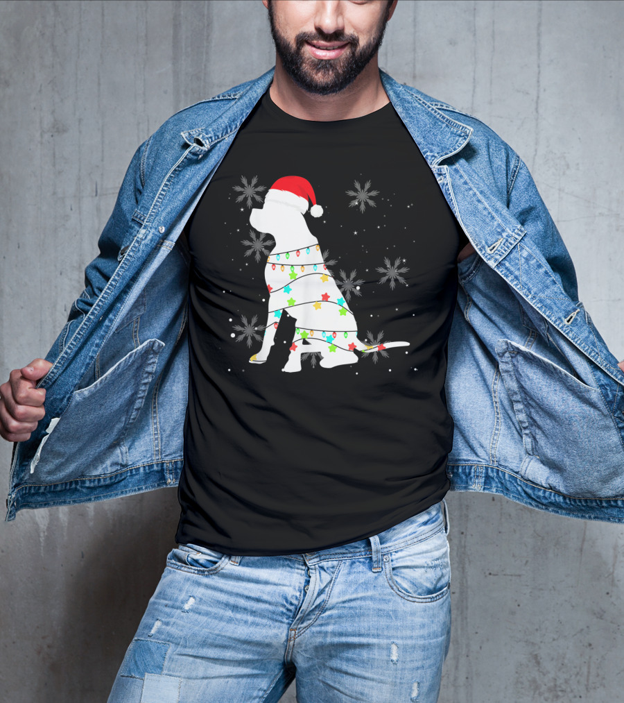 Christmas Lights Boxer Santa Hat Snowflakes T-Shirt