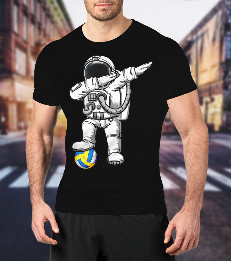 Cute Astronaut Dabbing With Volleyball Astronomy Lovers Galaxy T-Shirt