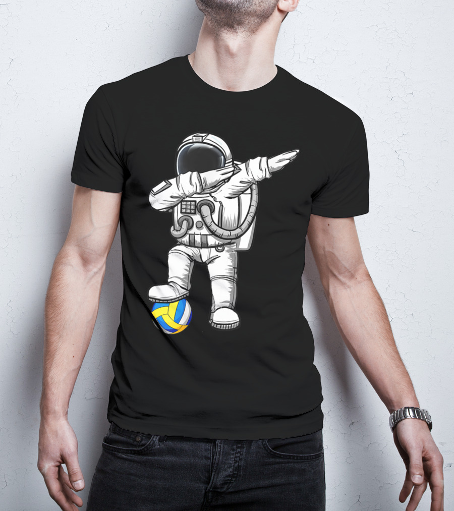 Cute Astronaut Dabbing With Volleyball Astronomy Lovers Galaxy T-Shirt