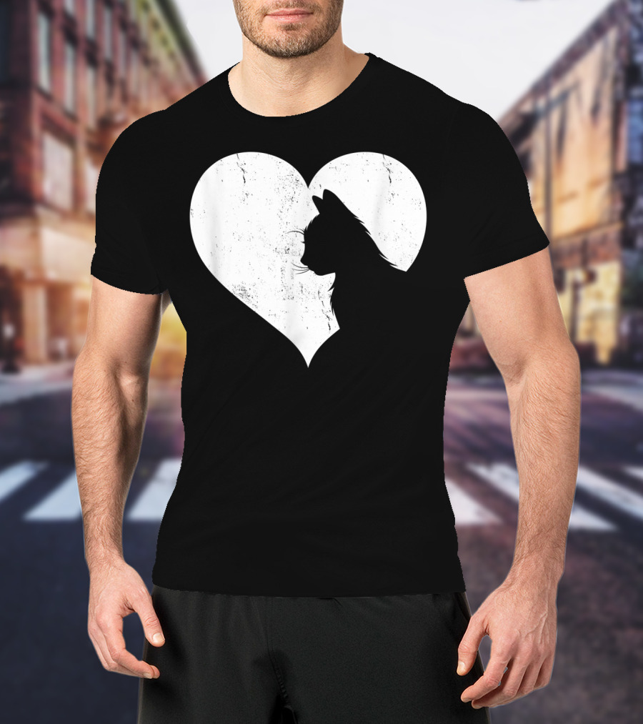 Cute Cat Heart Silhouette For Cat Lovers T-Shirt