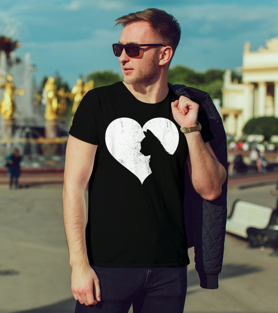 Cute Cat Heart Silhouette For Cat Lovers T-Shirt