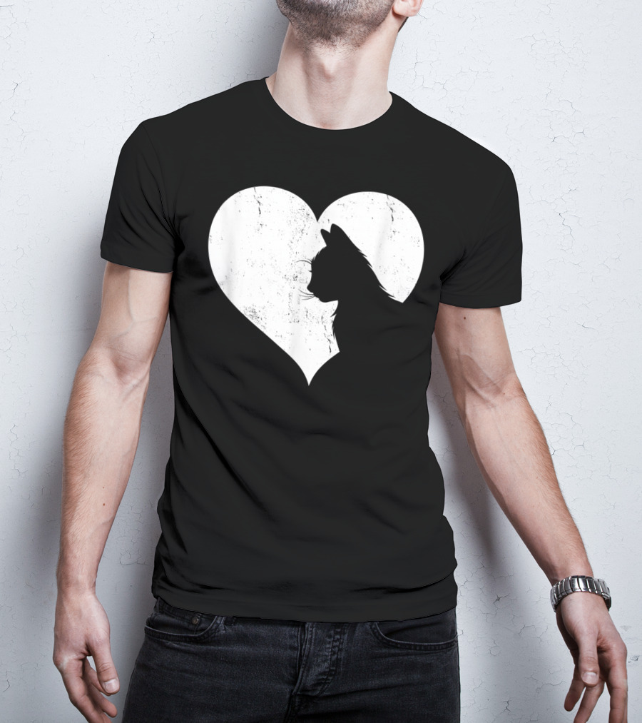 Cute Cat Heart Silhouette For Cat Lovers T-Shirt