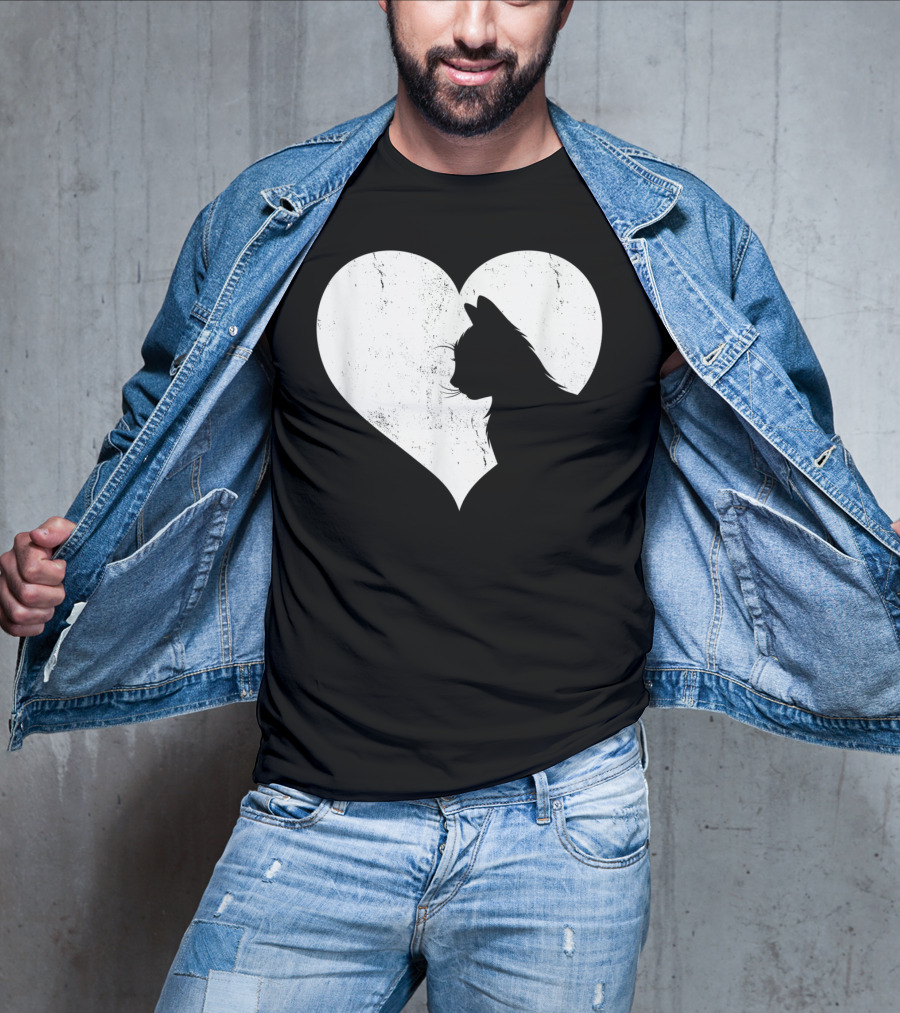 Cute Cat Heart Silhouette For Cat Lovers T-Shirt