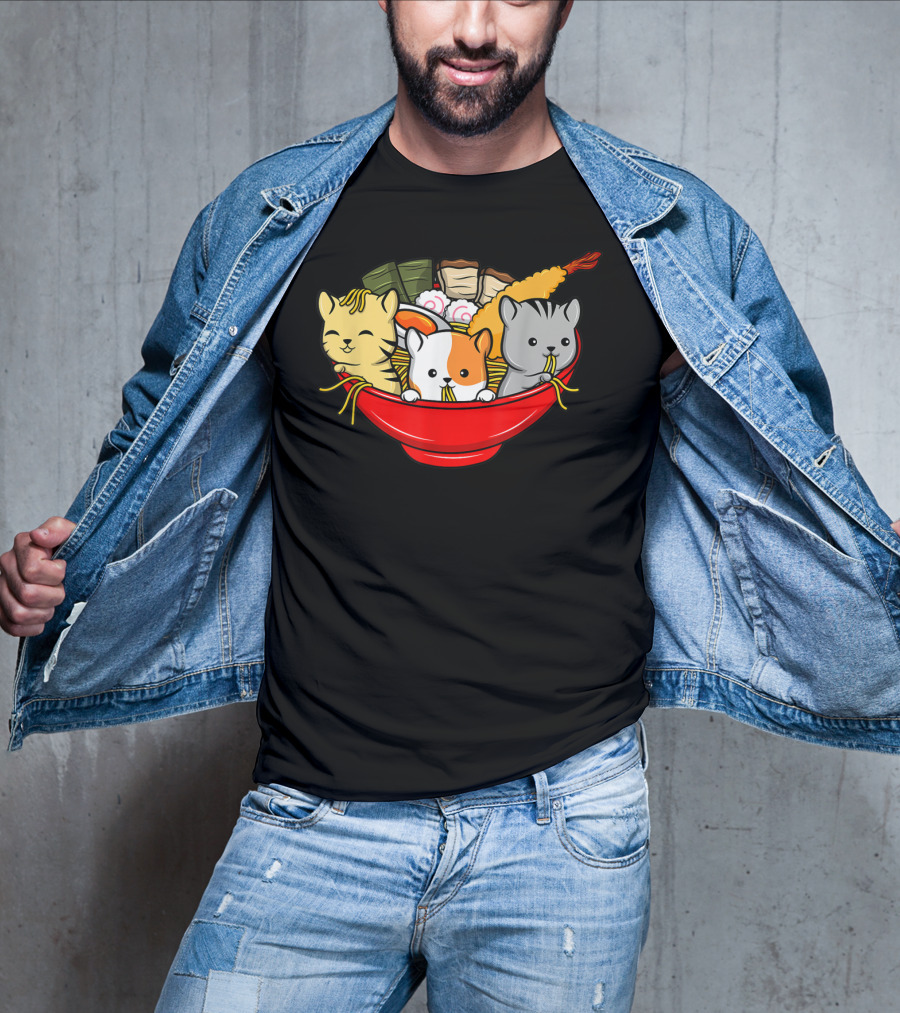Kawaii Cat Trio In Ramen Bowl With Japanese Anime Style Meal T-Shirt