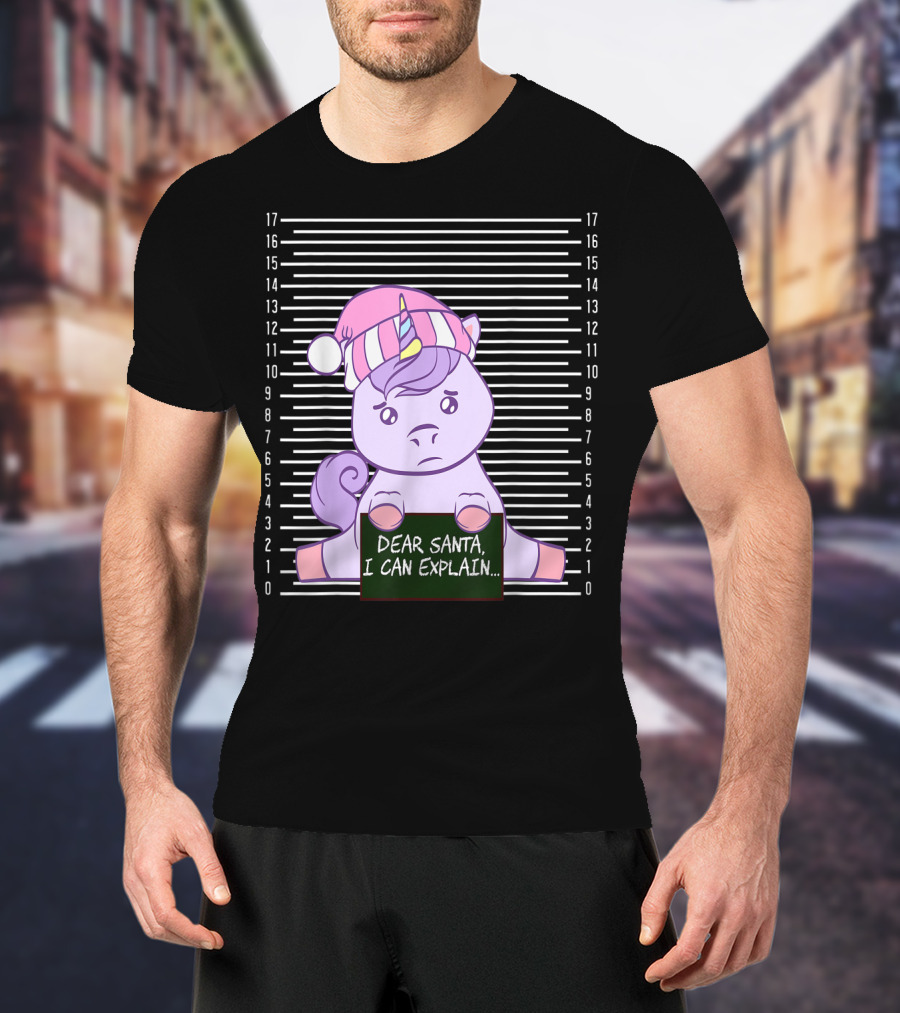 Dear Santa I Can Explain Mugshot Unicorn Christmas Hat T-Shirt