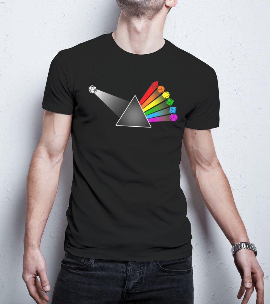 Diceside Of The Moon D20 Dice Set Tabletop Prism Design Multicolor Spectrum T-Shirt