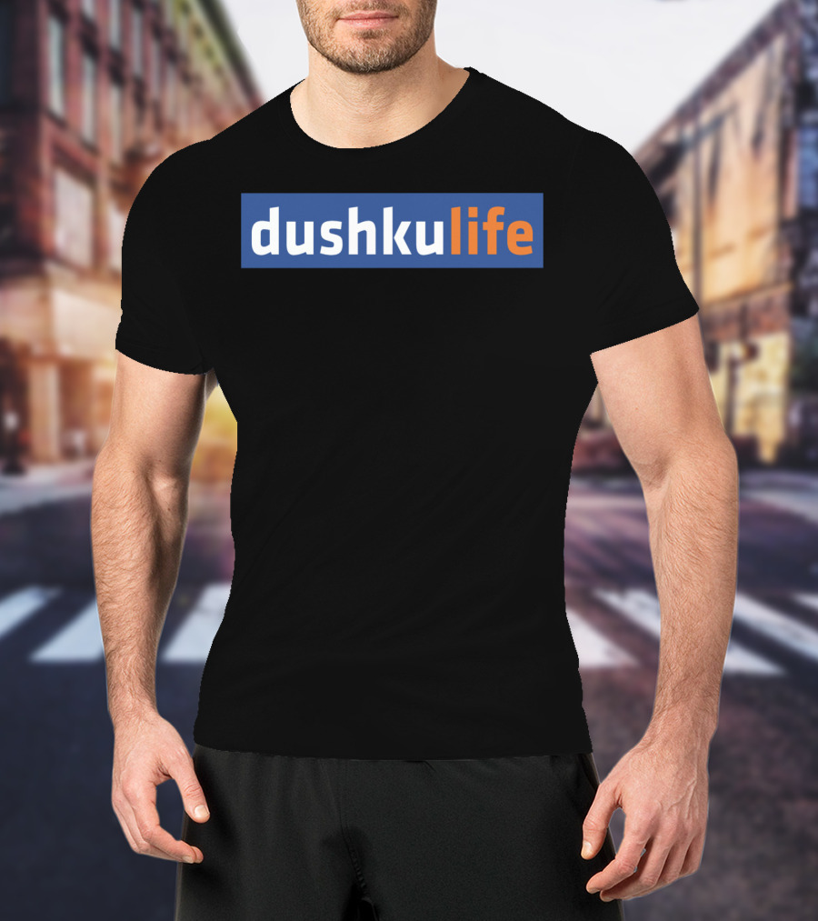 Dushkulife Logo Style Text In Orange And Blue T-Shirt