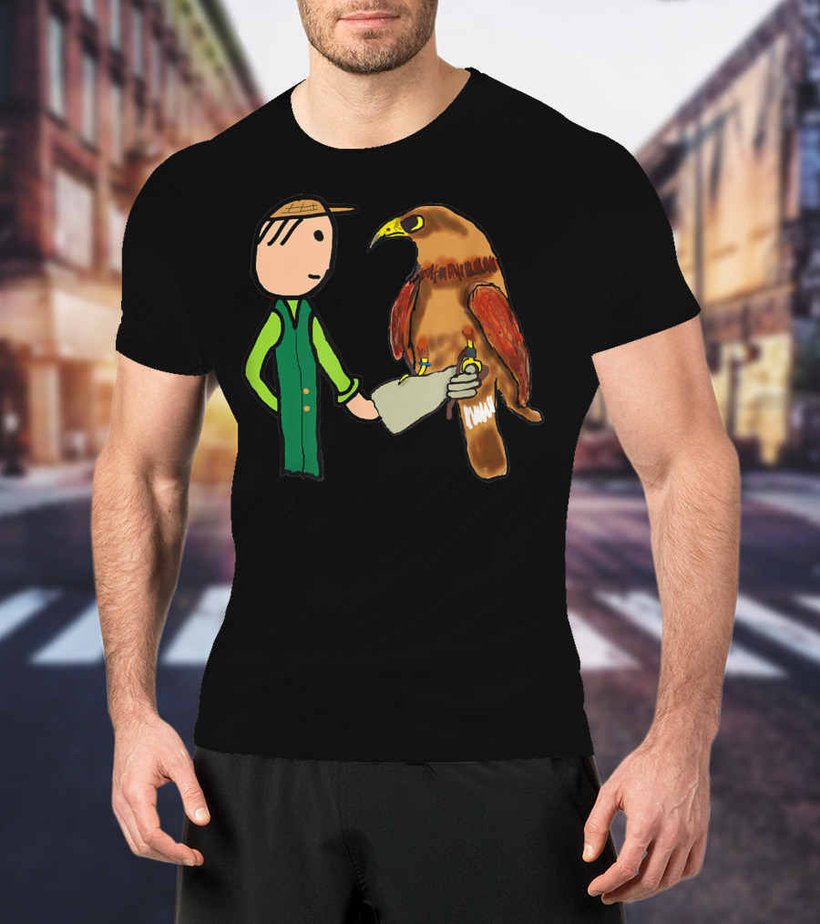 Falconry Handler With Illustrated Bird Of Prey T-Shirt